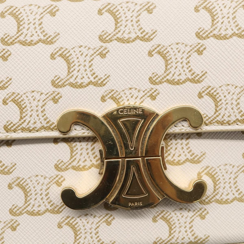 Celine Triomphe East-West Coated Canvas White Leather Bag