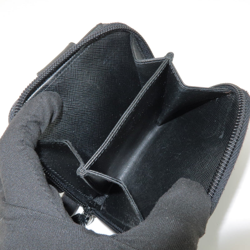 Prada Bifold Zip Around Saffiano Leather Black Accessory