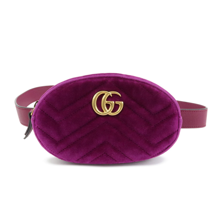 Gucci Gg Marmont Belt Matelasse Velvet Purple Bag