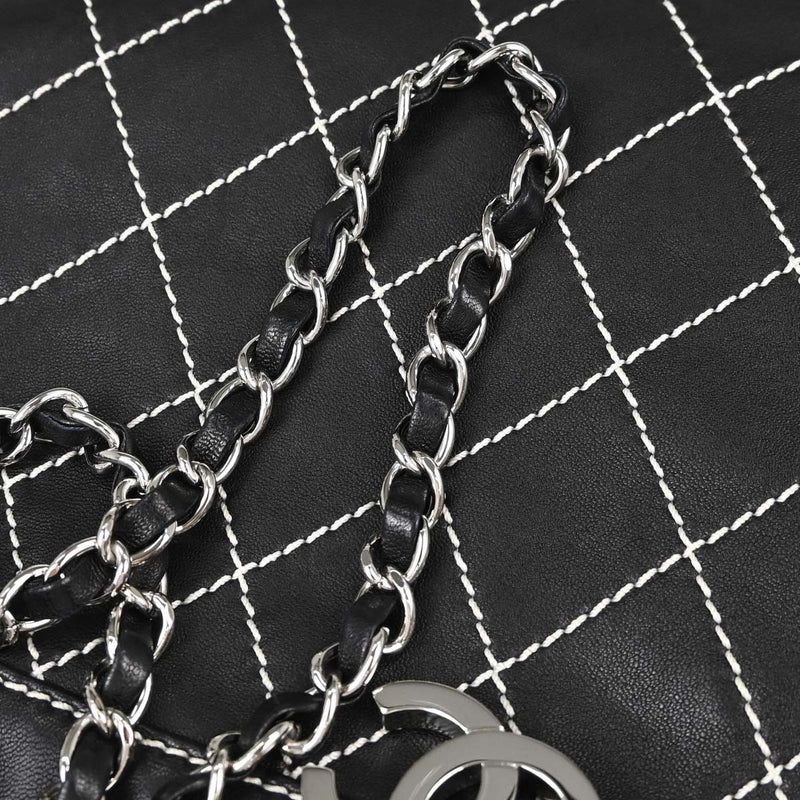 Chanel Surpique Chain Quilted Leather Black Calfskin Bag