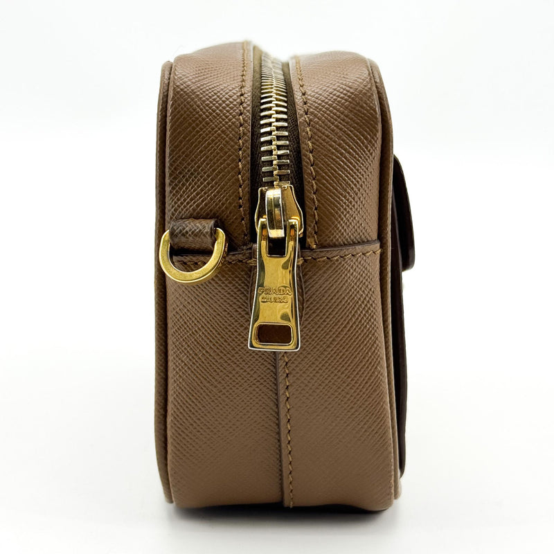 Prada Pushlock Pocket Camera Saffiano Leather Brown Bag