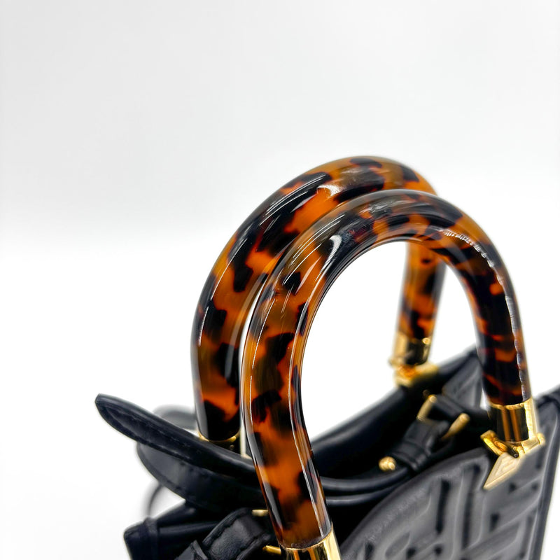 Fendi Sunshine Shopper Striped Suede Black Leather Bag