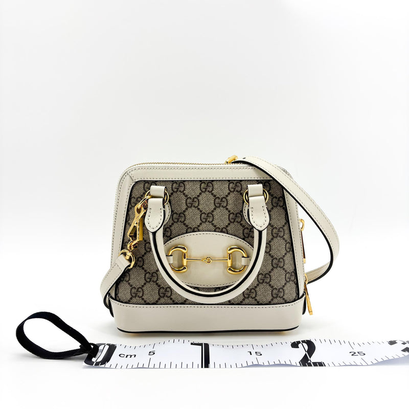 Gucci Horsebit 1955 Top Handle Gg Coated Canvas With Leather Beige Bag