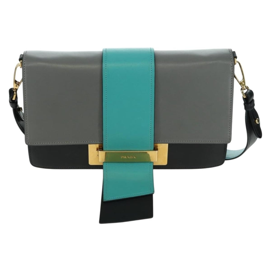 Prada Metal Ribbon City Calfskin Gray Leather Bag