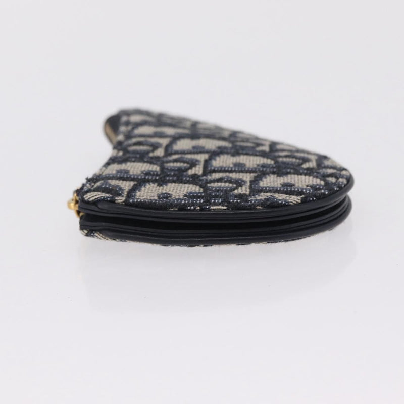 Christian Dior Vintage Saddle Zip Coin Purse Diorissimo Canvas Navy Bag