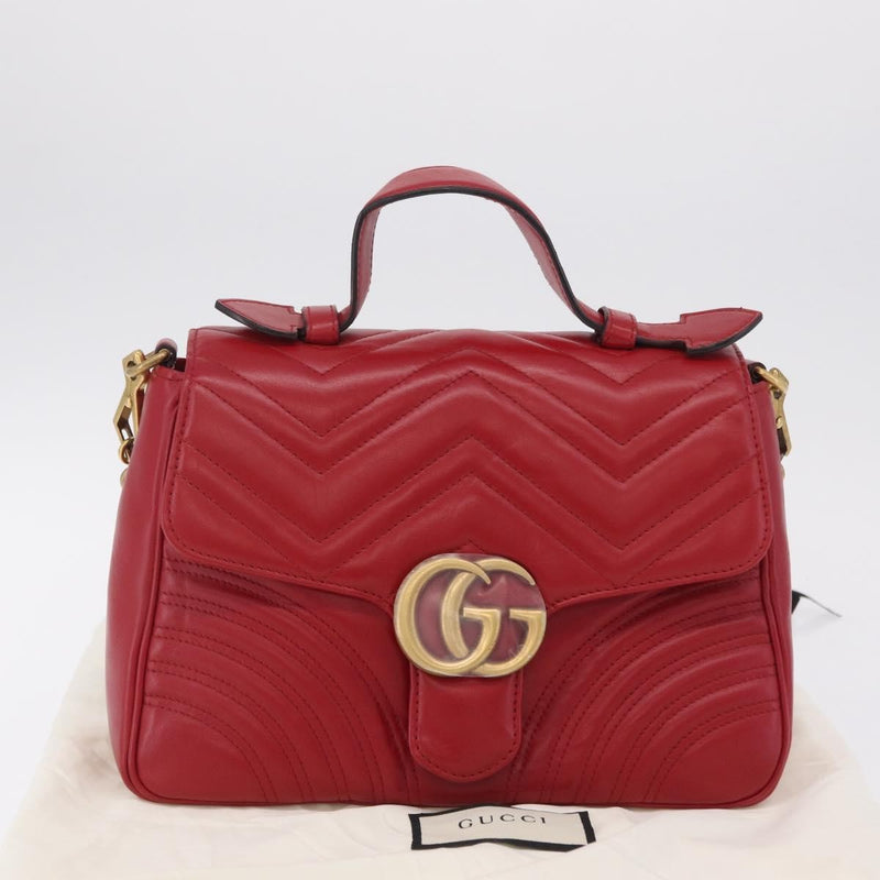 Gucci Gg Marmont Top Handle Matelasse Leather Red Bag