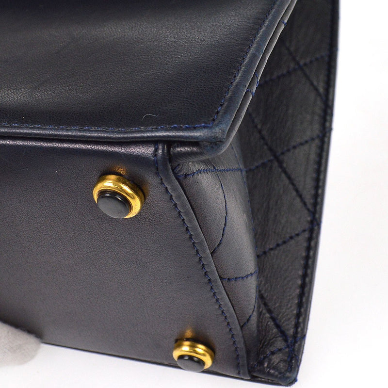 Chanel Vintage Trapezoid Cc Flap Leather Navy Bag