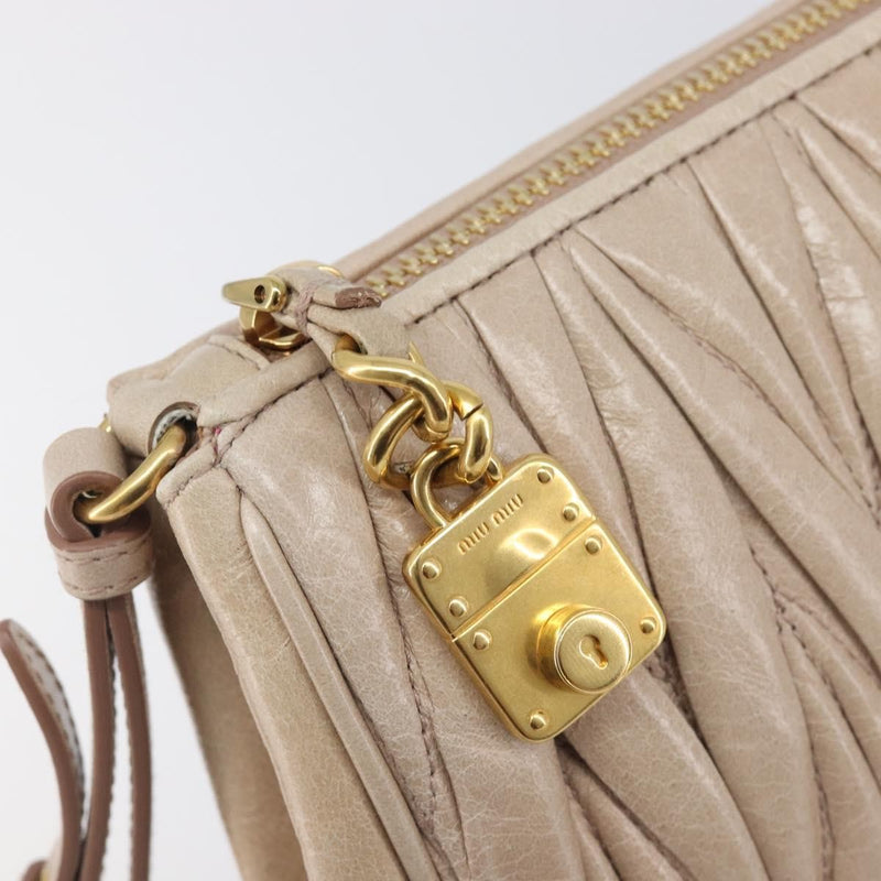 Miu Miu Zip Wristlet Matelasse Leather Beige Bag