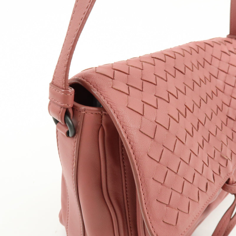 Bottega Veneta Drawstring Flap Leather With Intrecciato Pink Bag