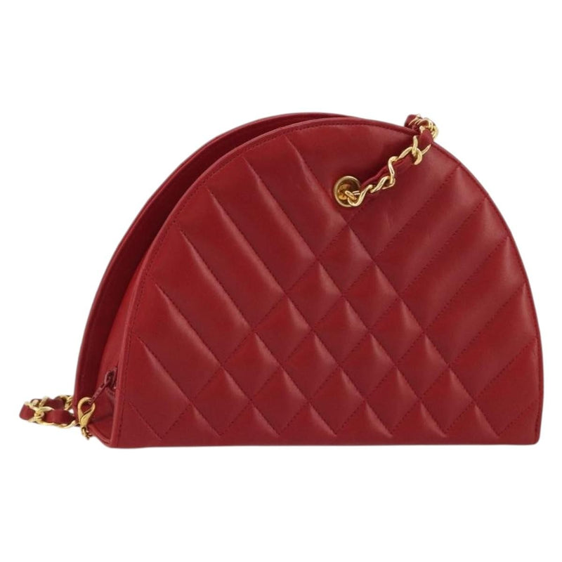 Chanel Vintage Chain Evening Mixed Quilt Lambskin Red Leather Bag