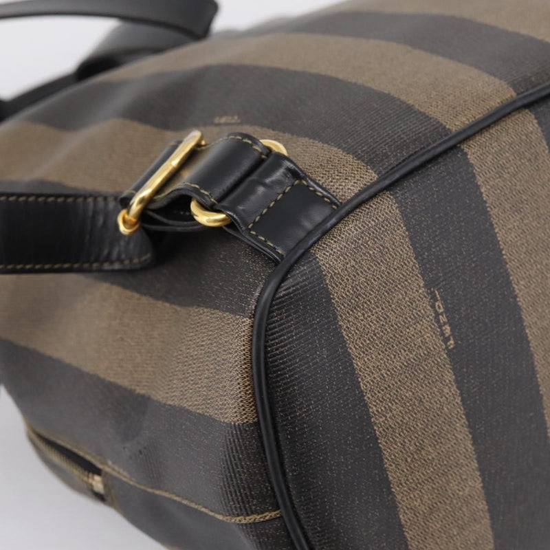 Fendi Vintage Pequin Logo Coated Canvas Brown Bag