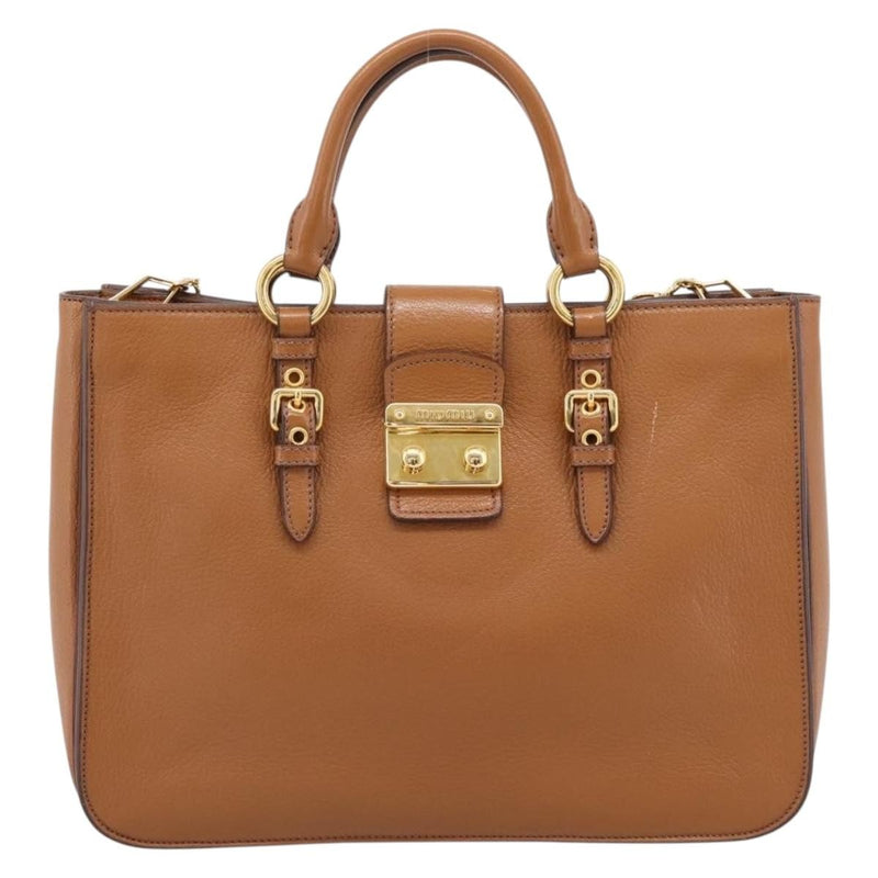 Miu Miu Madras Convertible Lock Leather Brown Bag