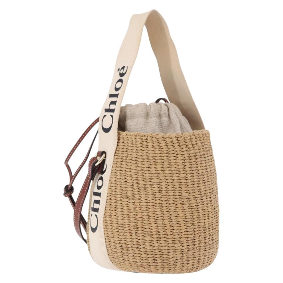 Chloe Woody Basket Woven Raffia Beige Wicker Bag