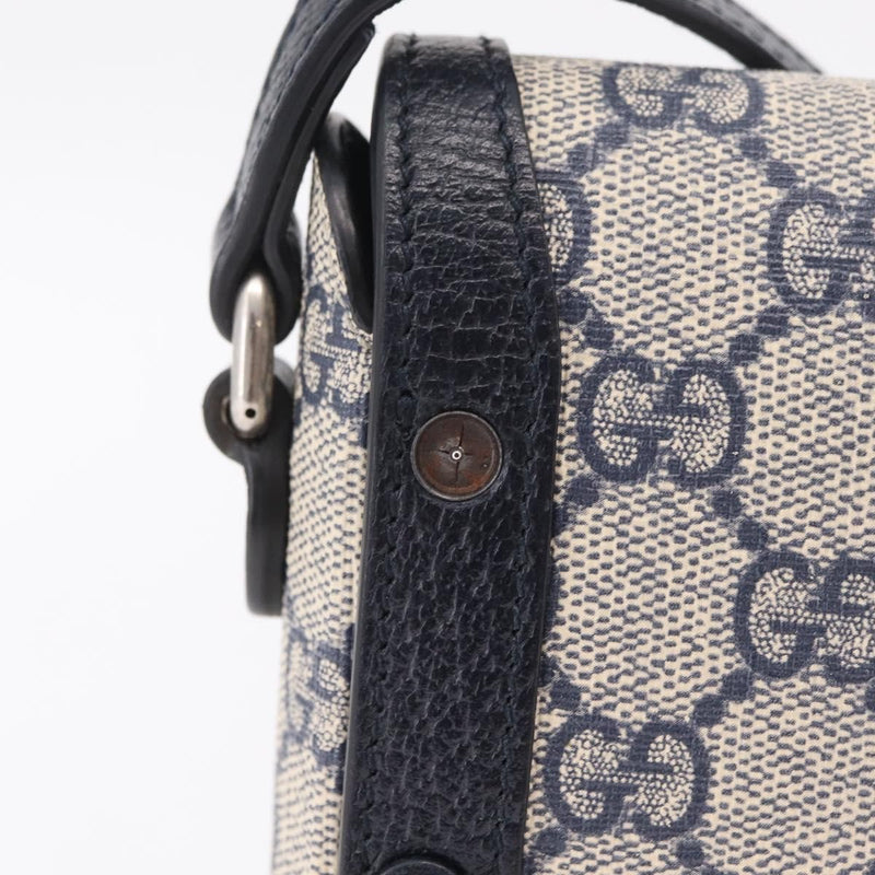 Gucci Horsebit 1955 Gg Coated Canvas With Leather Navy Bag