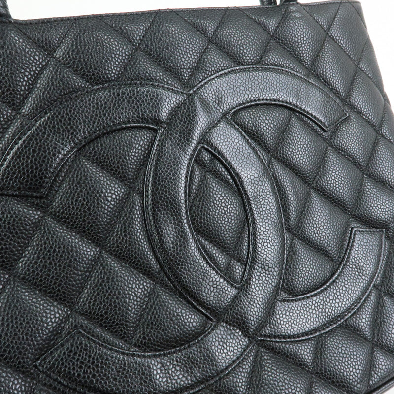 Chanel Medallion Quilted Caviar Black Leather Bag