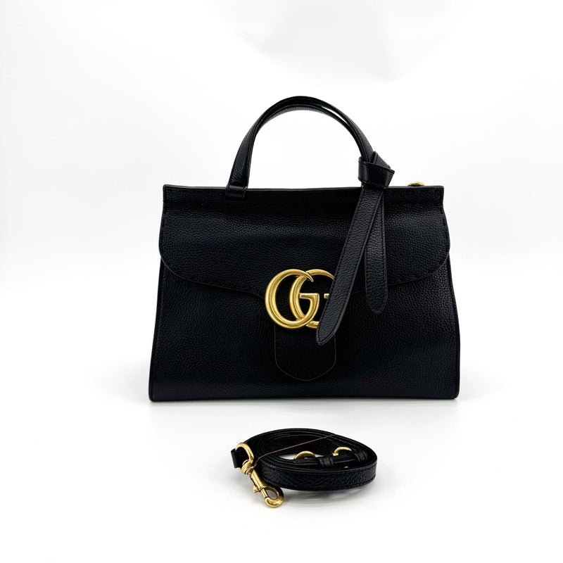 Gucci Gg Marmont Top Handle Leather Black Bag