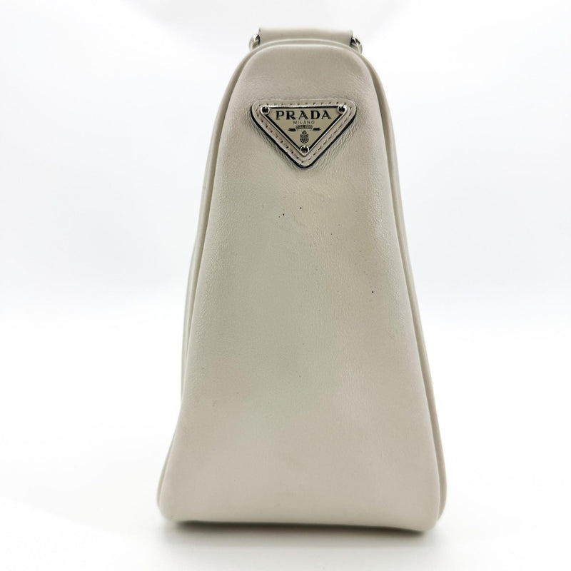 Prada Triangle Logo Zip Leather White Bag