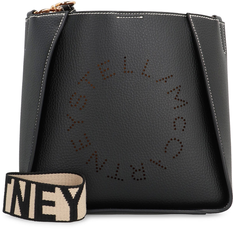 Stella Mccartney Perforated Logo Faux Leather Shoulder Bag — Black Polyurethane