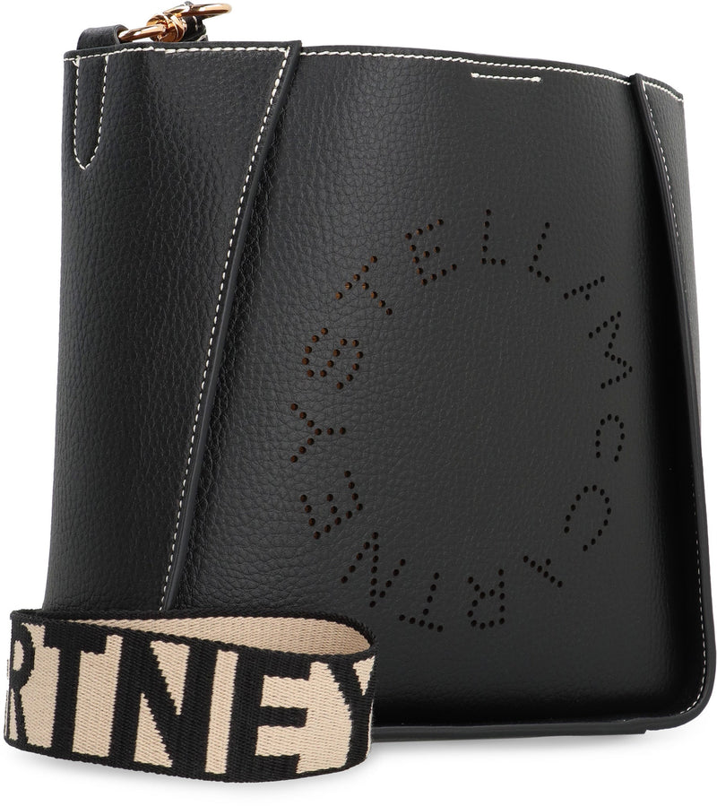 Stella Mccartney Perforated Logo Faux Leather Shoulder Bag — Black Polyurethane