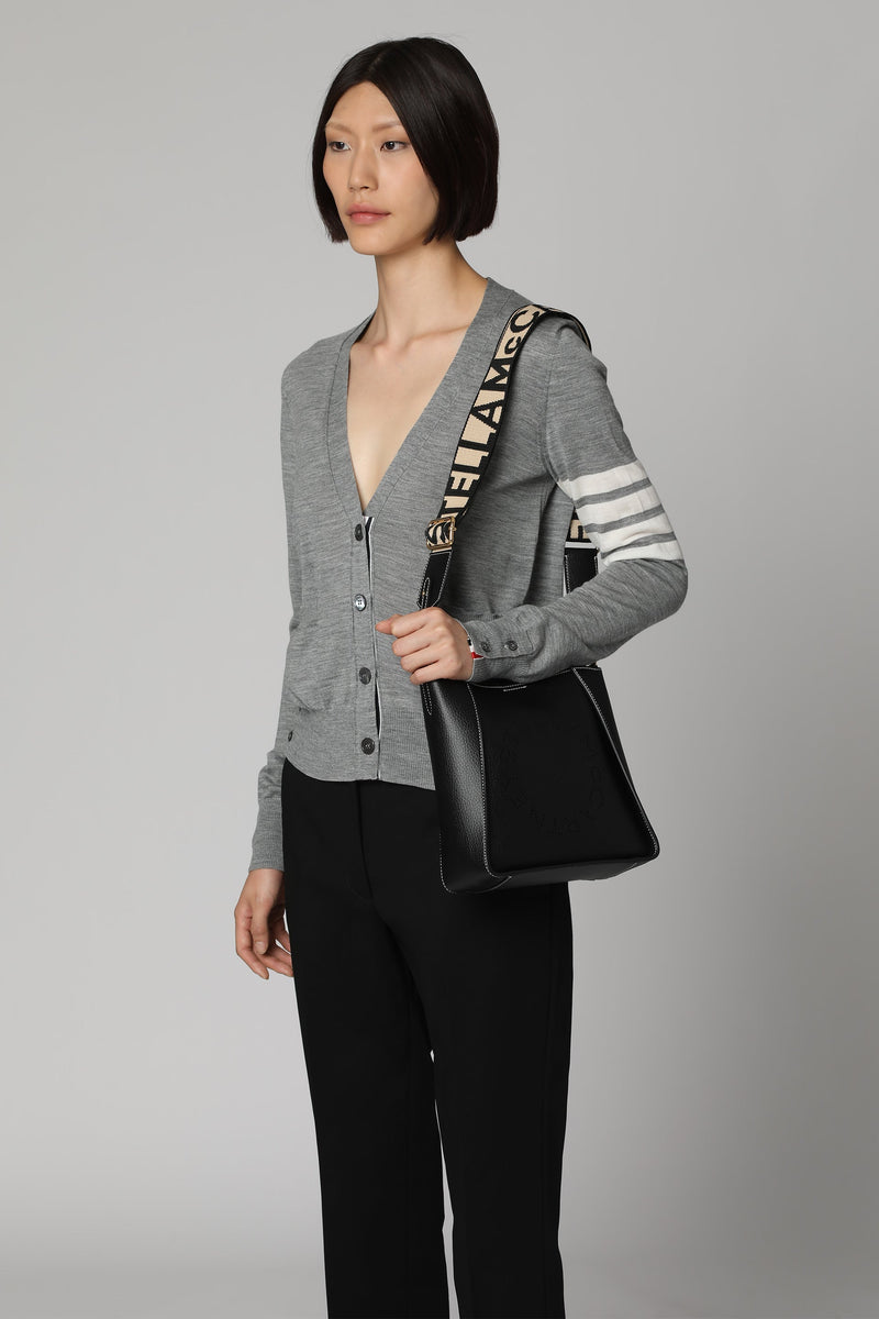 Stella Mccartney Perforated Logo Faux Leather Shoulder Bag — Black Polyurethane