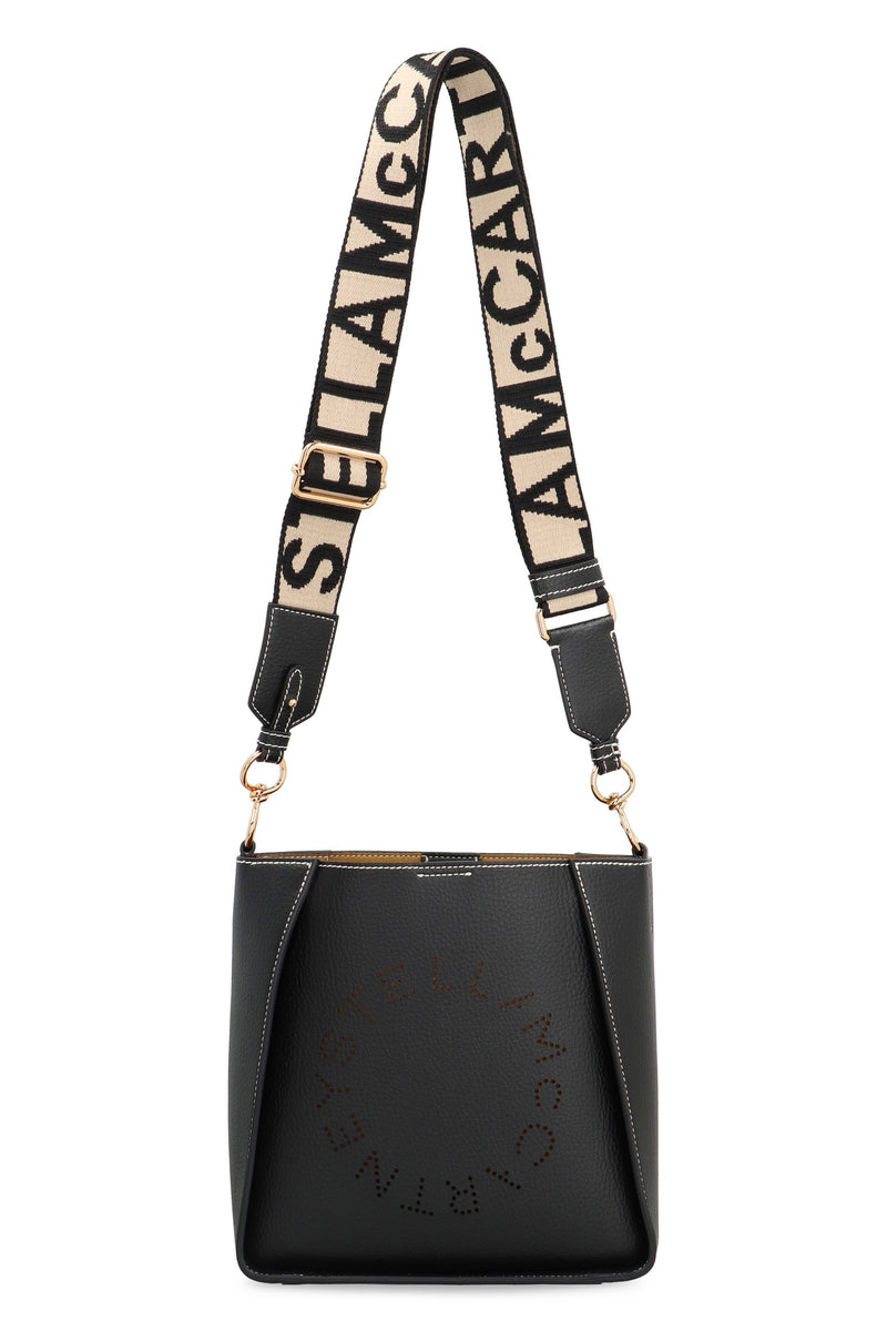 Stella Mccartney Perforated Logo Faux Leather Shoulder Bag — Black Polyurethane