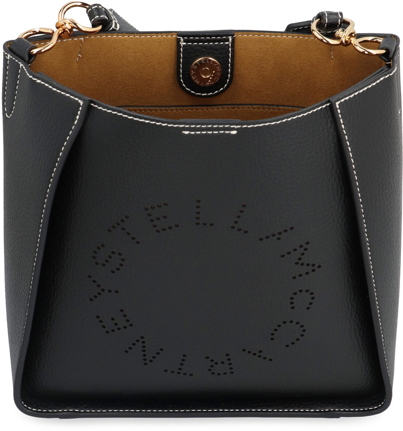 Stella Mccartney Perforated Logo Faux Leather Shoulder Bag — Black Polyurethane