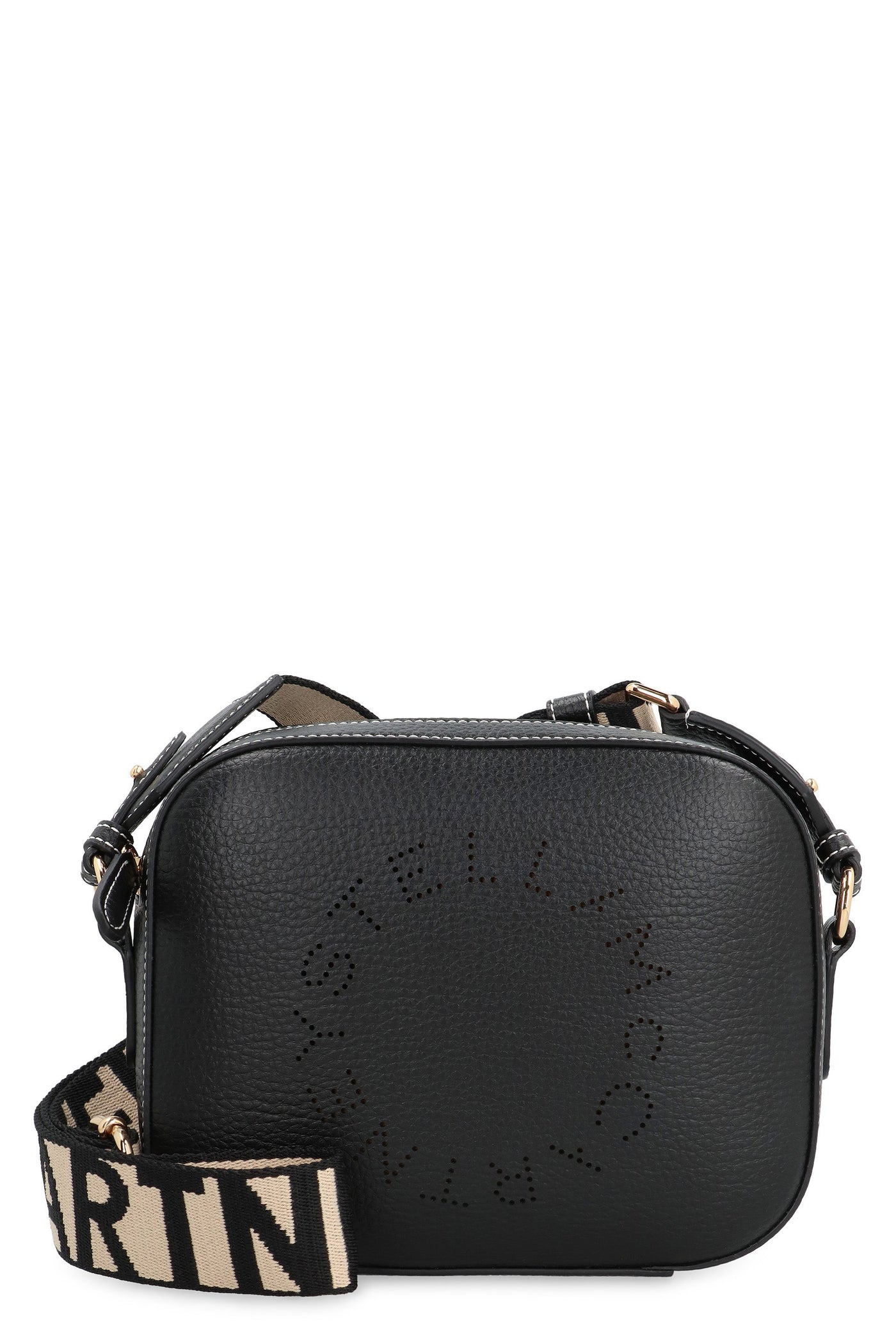 Stella Mccartney Perforated Logo Leather Shoulder Bag — Black Polyurethane