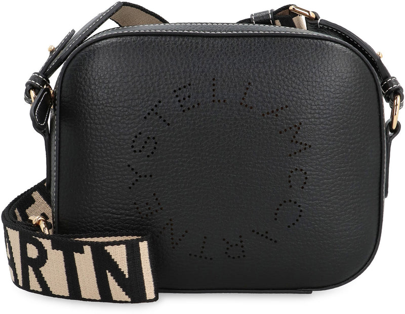 Stella Mccartney Perforated Logo Leather Shoulder Bag — Black Polyurethane