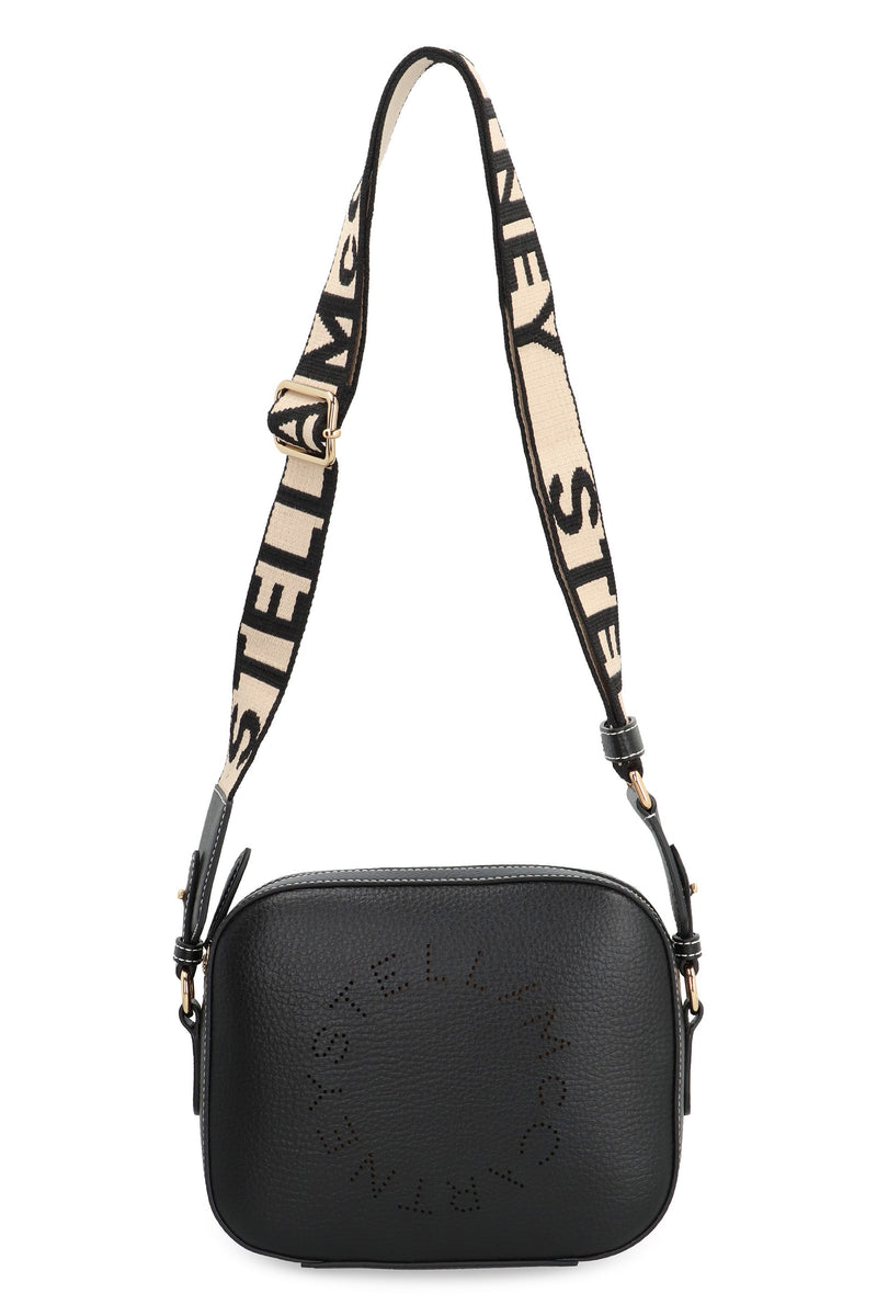 Stella Mccartney Perforated Logo Leather Shoulder Bag — Black Polyurethane