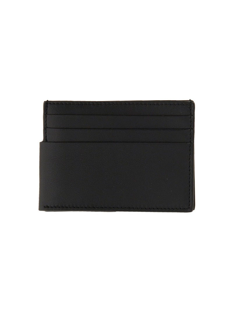Alexander Mcqueen Logo-Print Calfskin Card Case — Black Calf Leather Wallets & Purses