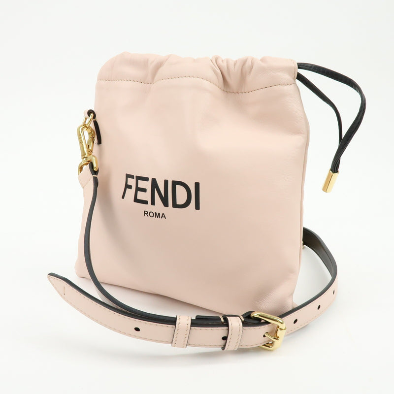 Fendi Logo Drawstring Leather Pink Bag