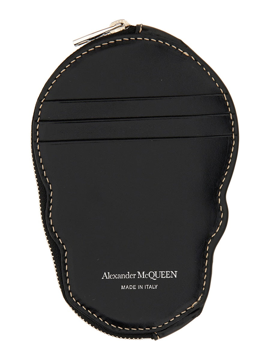 Alexander Mcqueen Skull-Embossed Calf Skin Card Case — Black Wallets & Purses