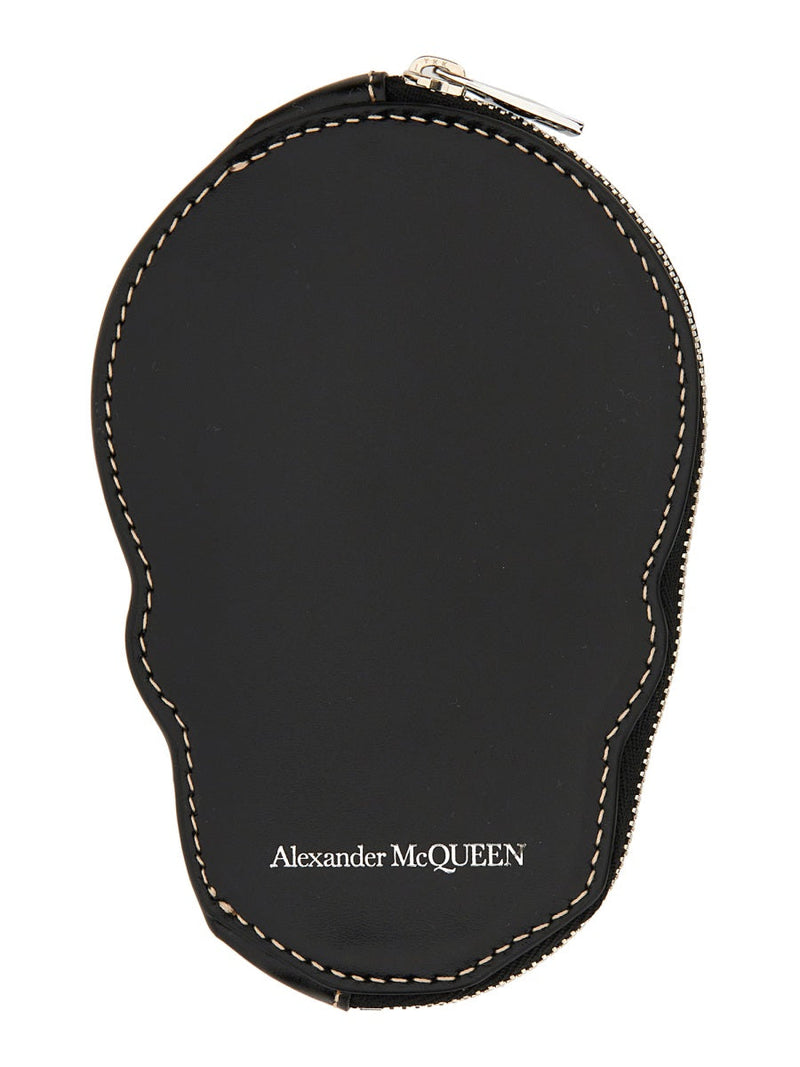 Alexander Mcqueen Skull-Embossed Calf Skin Card Case — Black Wallets & Purses