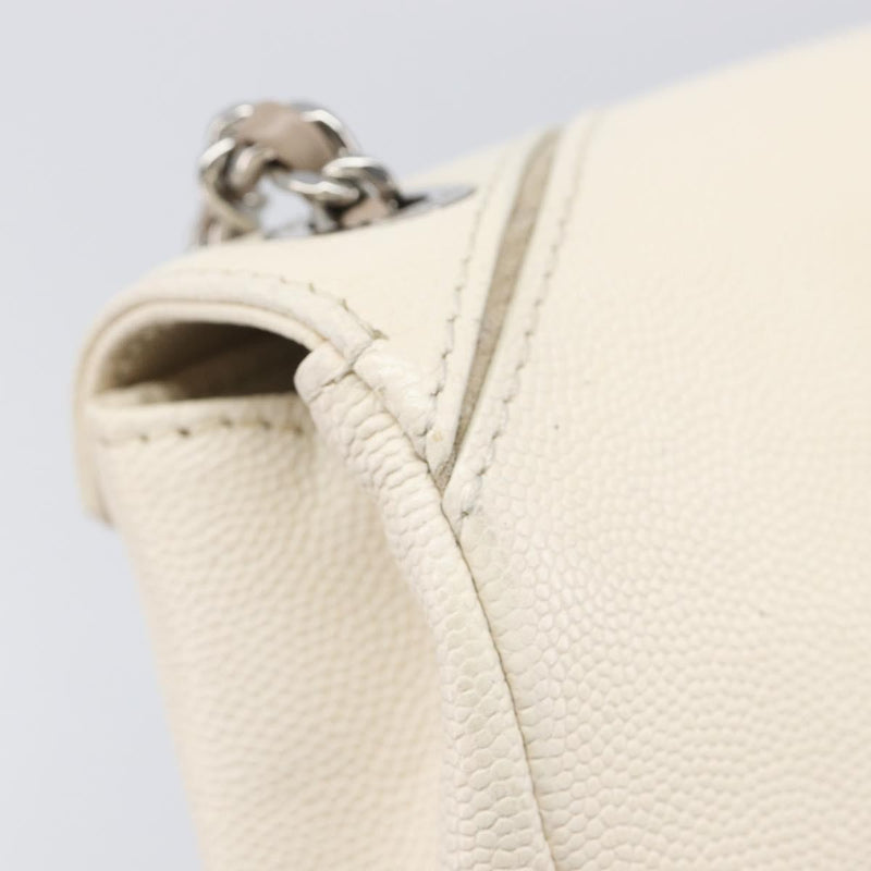Chanel Macro Flap Chevron Caviar White Calfskin Bag