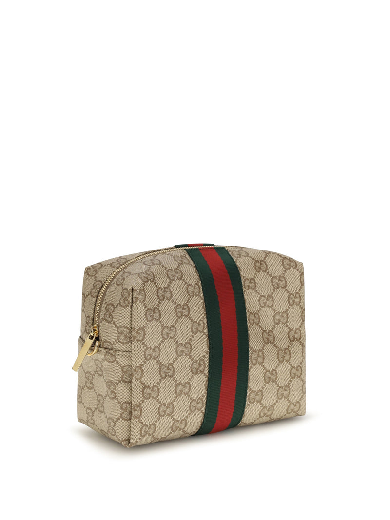 Gucci Gg Canvas With Web Stripe Shoulder Bag — Beige Fabric