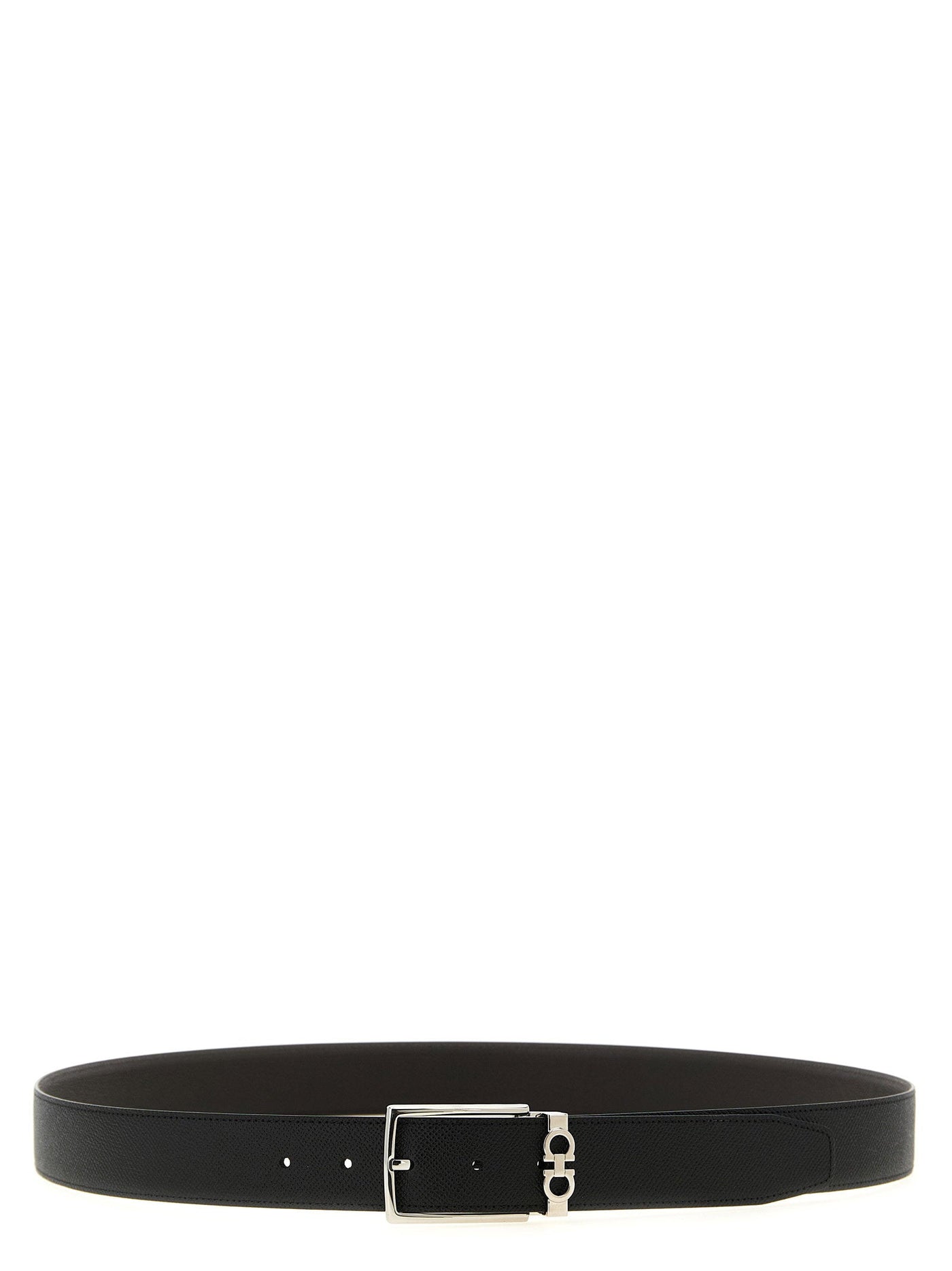 Ferragamo Gancini Belt — Black Hammered Calf Leather