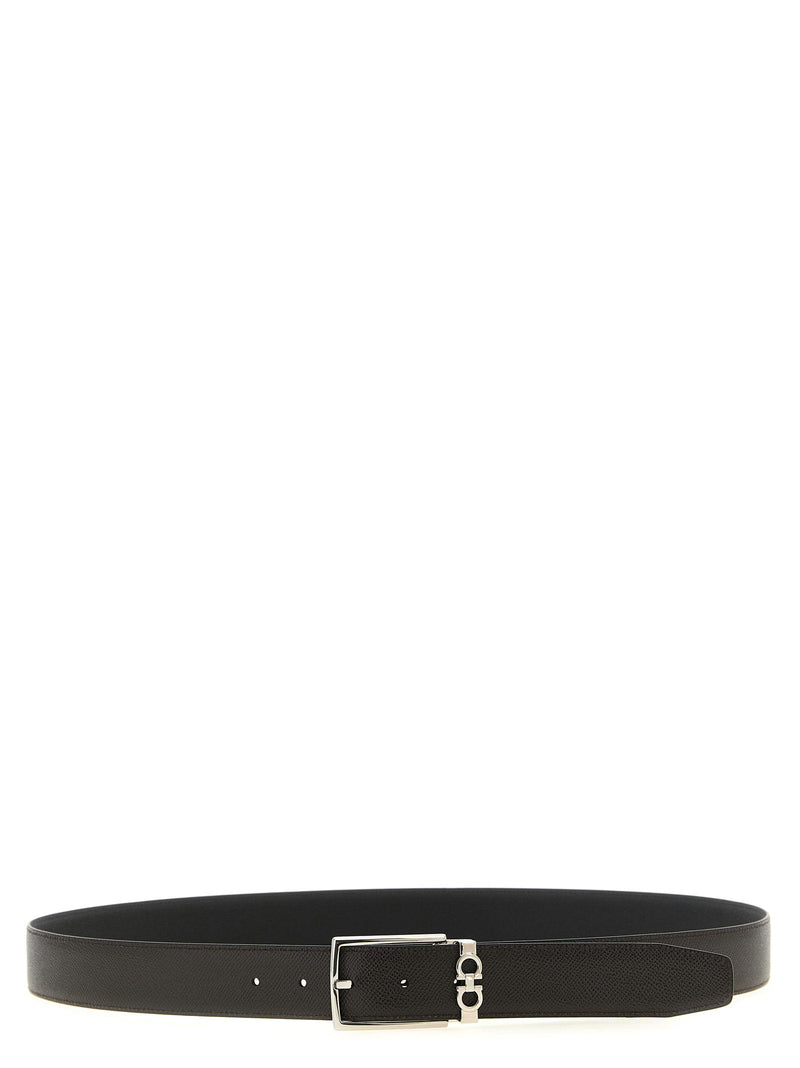Ferragamo Gancini Belt — Black Hammered Calf Leather