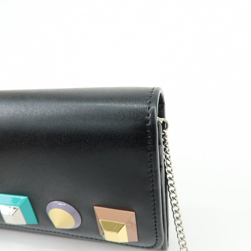 Fendi Continental Wallet On Chain Studded Leather Black Bag