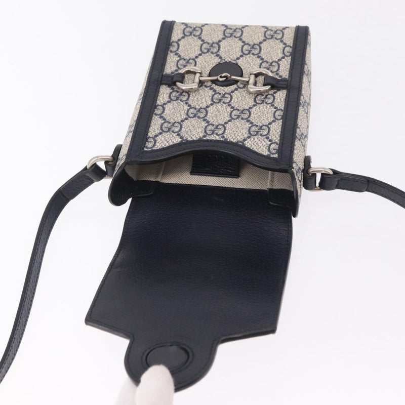 Gucci Horsebit 1955 Gg Coated Canvas With Leather Navy Bag