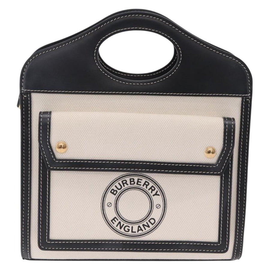 Burberry Logo Pocket Canvas With Leather White Bag