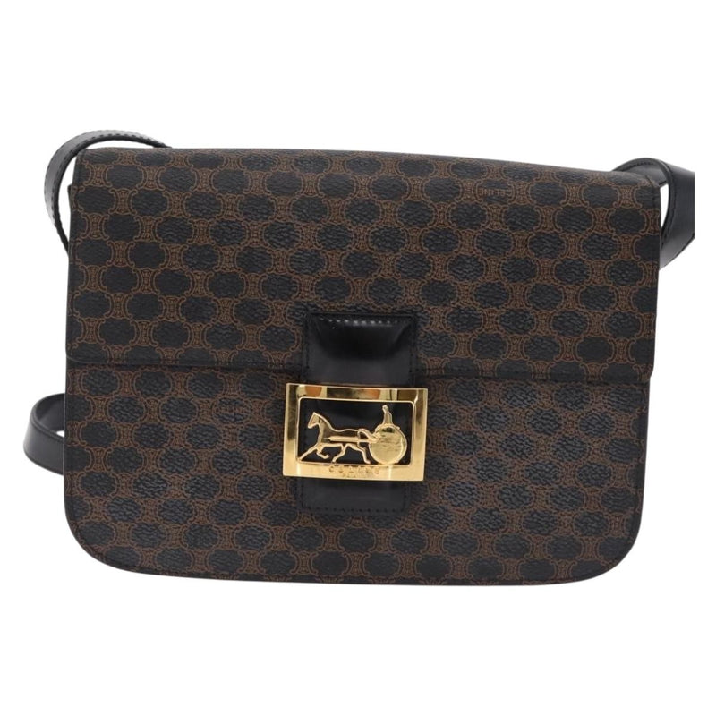 Celine Vintage Horse Carriage C Macadam Canvas And Leather Black Bag