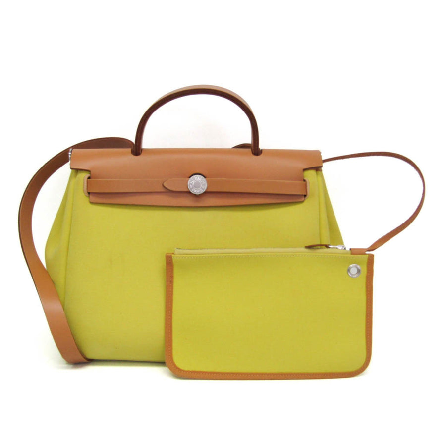 Hermes Herbag Zip Verso Leather And Toile Yellow Canvas Bag