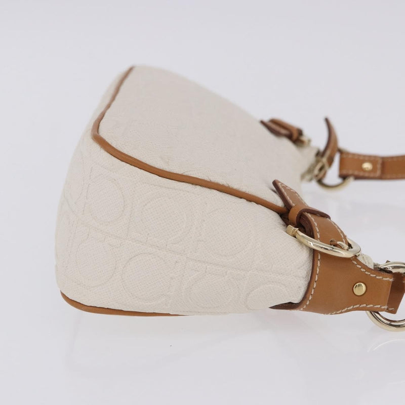 Salvatore Ferragamo Gancini Canvas And Leather White Bag