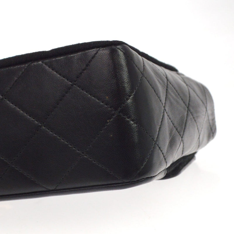 Chanel Vintage Cc Chain Flap Quilted Jersey And Lambskin Black Leather Bag