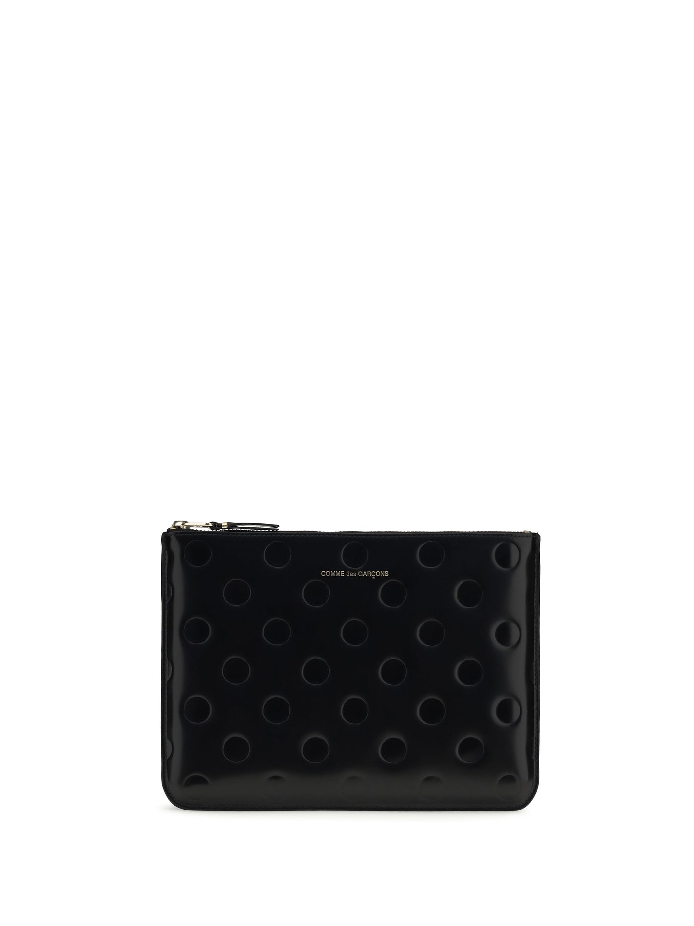 Comme Des Garçons Wallet Embossed Polka-Dot Pouch — Black Calf Leather Bos Taurus