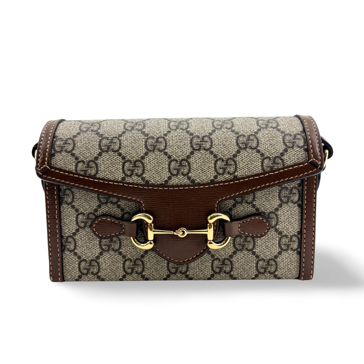Gucci Horsebit 1955 Flap Gg Coated Canvas Brown Bag