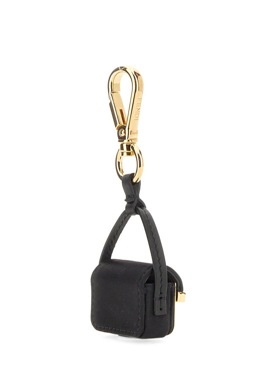 Fendi Pico Baguette Key Case — Black Leather Keychains