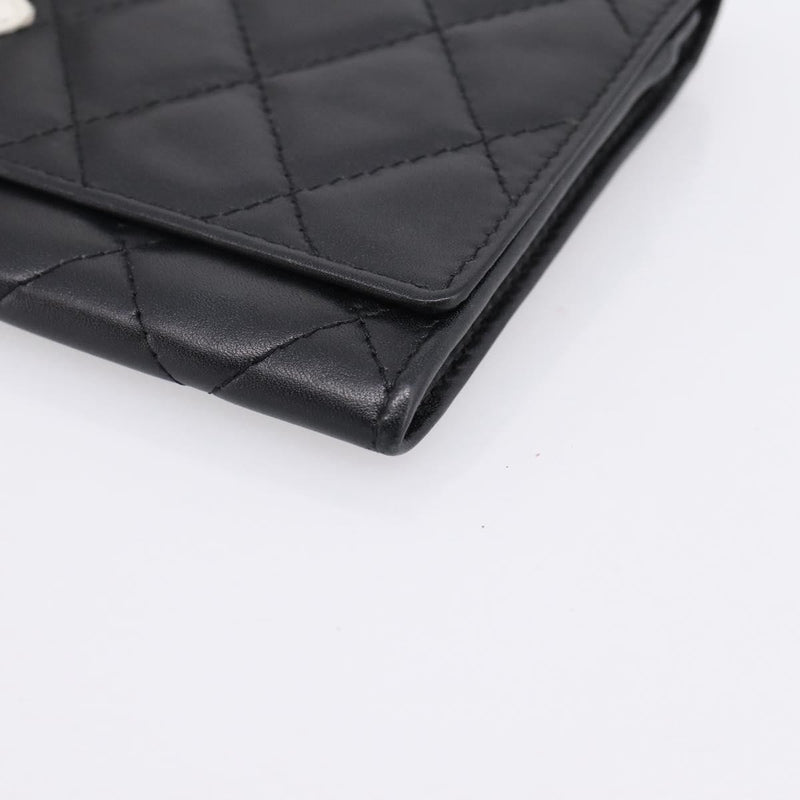 Chanel Cambon Flap Card Case Quilted Lambskin Black Leather Accessory