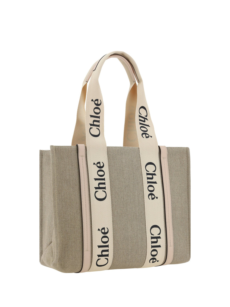 Chloé Woody Shoulder Bag — Beige Linen