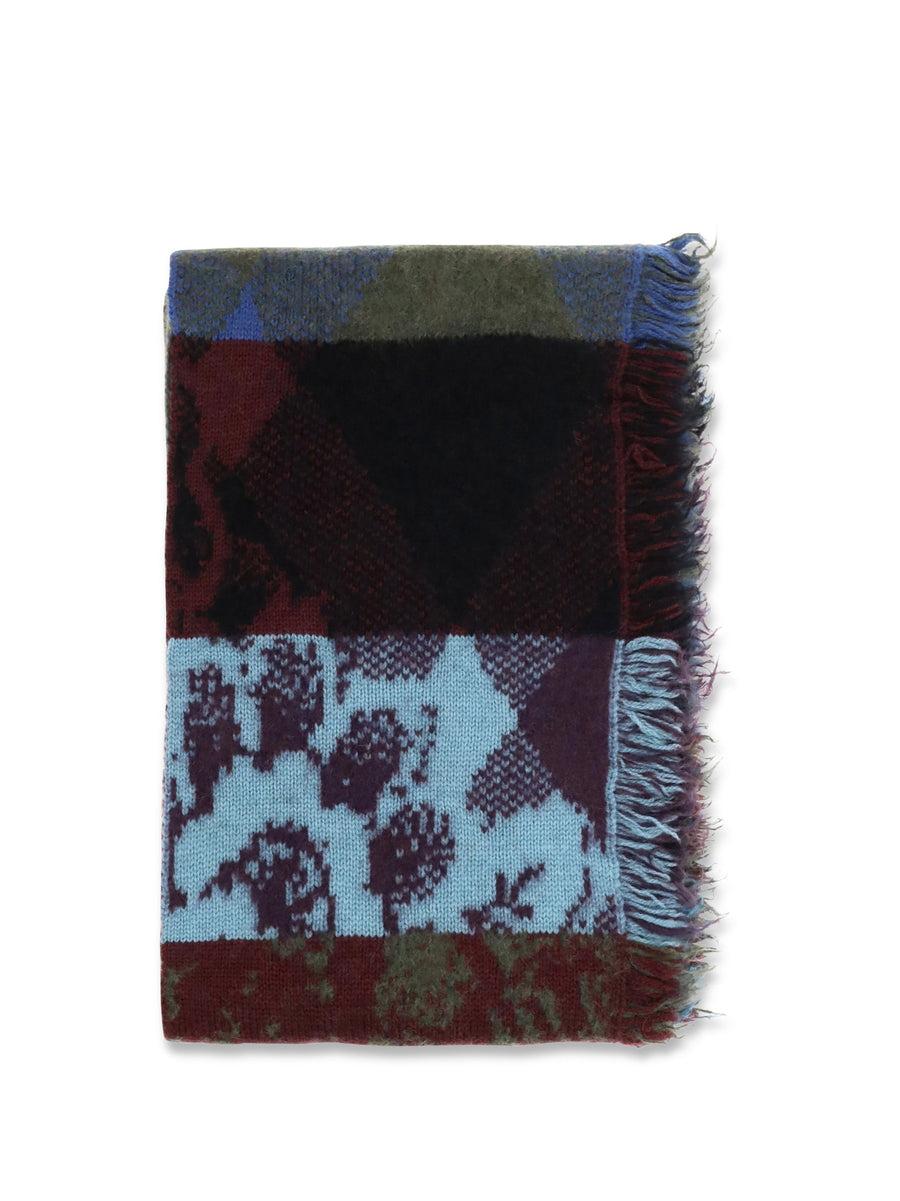 Dries Van Noten Mixed Print Fringed Scarf — Purple Merino Wool (ovis Aries) Scarfs